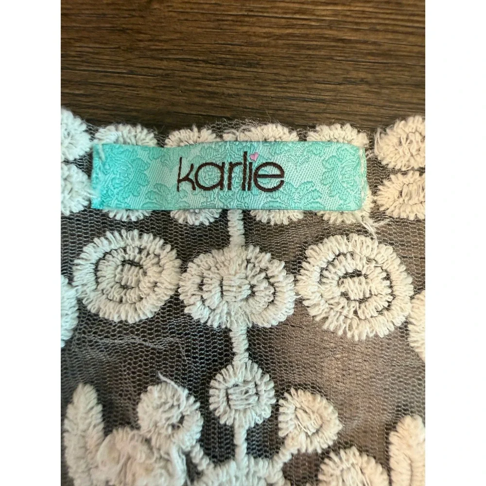 Karlie White Sheer Mesh Lace Floral Embroidered Boho Top 3/4 Sleeve‎ Small